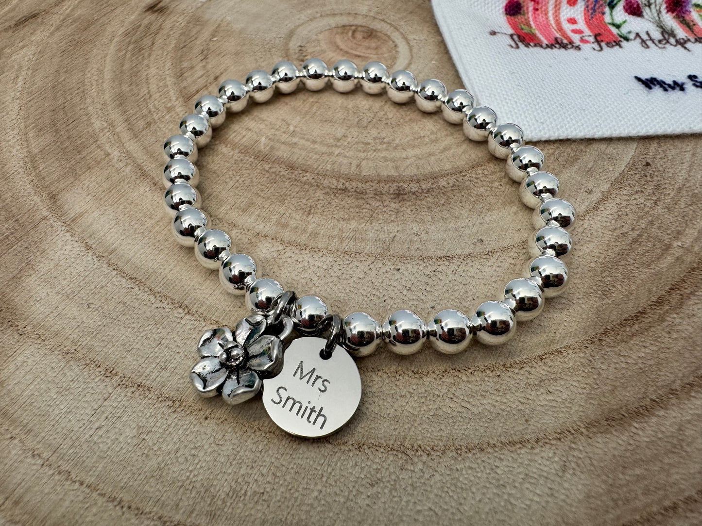 Thank you personalised teacher bracelet